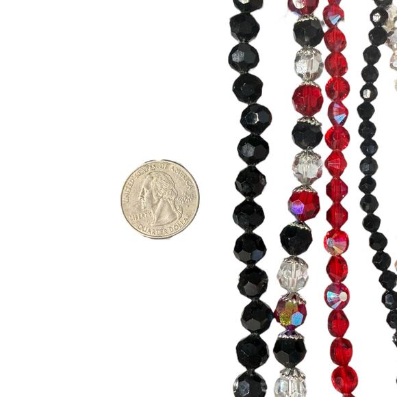 Vintage Vendome Lava Black Red White Glass Rhinestones Necklace 13 inch - Picture 5 of 5
